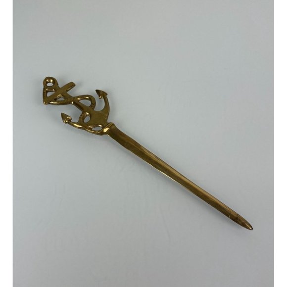 Vintage Brass Ship Anchor Letter Opener, Metal, Nautical Office Gift - Picture 2 of 8